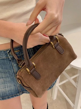 BrandyGirl美式休闲麂皮绒波士顿包包bm长肩带斜挎包单肩包手提包