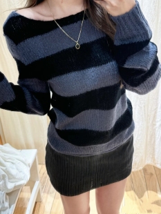 BrandyGirl新款卷边修身bm马海毛条纹针织毛衣女美式辣妹显瘦上衣