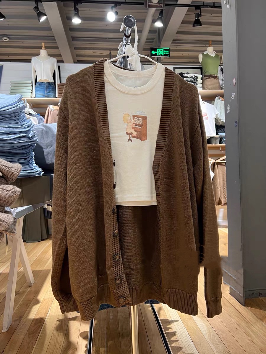 Brandy Girl美式复古学院风jk制服v领单排扣针织衫bm中长款毛衣外