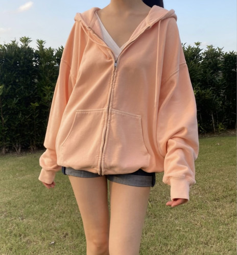 美式复古BM连帽拉链卫衣女
