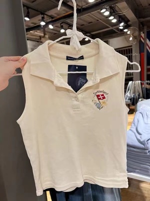 美式POLO领背心女bm无袖翻领T恤