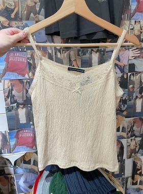 Brandy Girl美式蕾丝边蝴蝶结性感吊带女BM内搭背心辣妹修身上衣