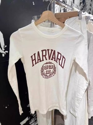 BrandyGirl新款harvard字母bm长袖T恤女美式复古修身辣妹显瘦上衣