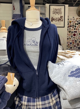 Brandy Girl新款美式复古连帽开衫毛衣女bm拉链针织衫短款外套潮