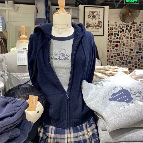 新款美式连帽拉链针织衫bm毛衣女