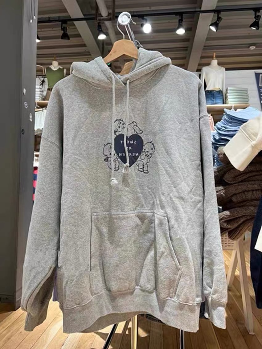 欧美加绒连帽卫衣bm外套女宽松