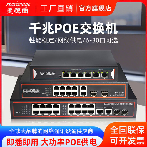 星视图 poe交换机4口5口8口16口24口 百兆千兆国标48V监控专用网线供电交换转换分线器路由网络以太网分流器