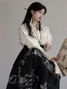 2023年新款新中式国风改良汉服汉元素马面裙春装女茶系穿搭一整套