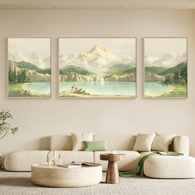 北欧风格客厅装饰画 画大气山水画 画原木风日照金山沙发背景墙三
