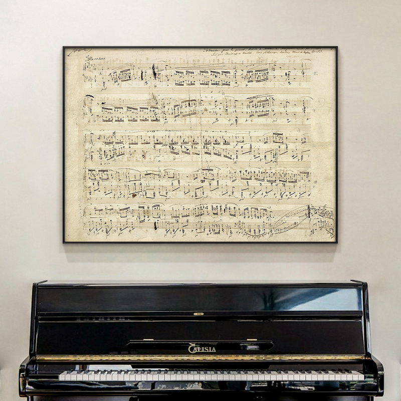 钢琴房装饰画音乐教室欧式复古挂画怀旧文艺书房卧室壁画肖邦乐谱图片