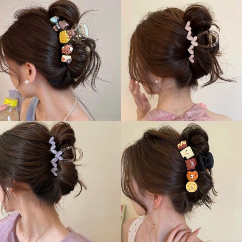 卡通饼干抓夹后脑勺气质盘发头饰