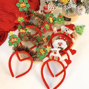 圣诞节红色装扮发箍女创意圣诞老人麋鹿发卡卡通可爱儿童头箍头饰