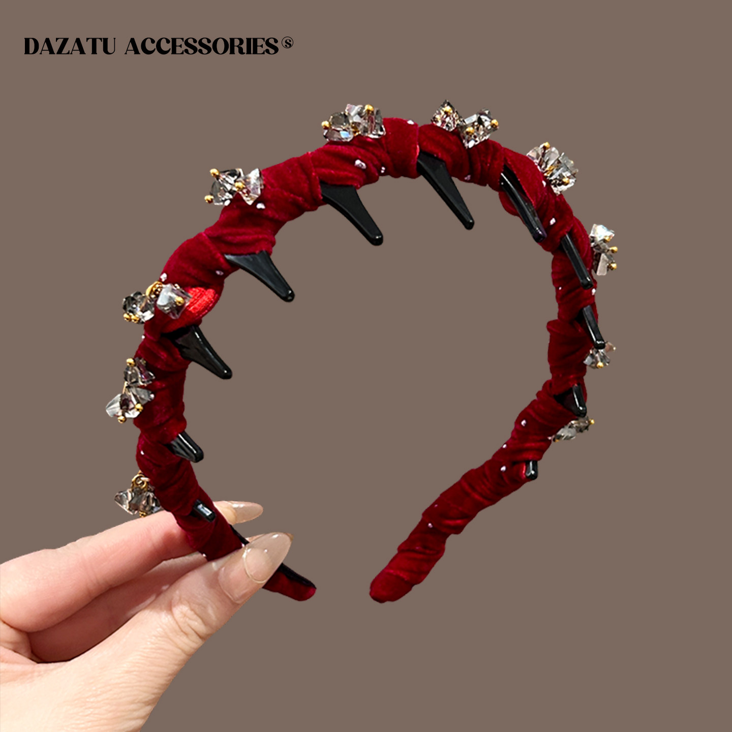 法式时尚红色丝绒锆石发箍高级洋气头箍2025年新款秋冬高颅顶发卡,饰品/流行首饰/时尚饰品新,发饰,淘宝优惠券,粉丝福利购,淘宝优惠卷