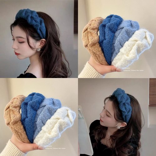 复古毛线褶皱发箍高颅顶宽边