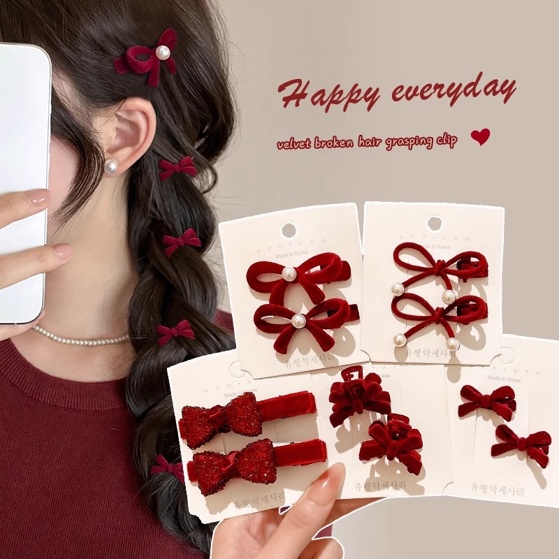 秋冬丝绒蝴蝶结发夹新年头饰