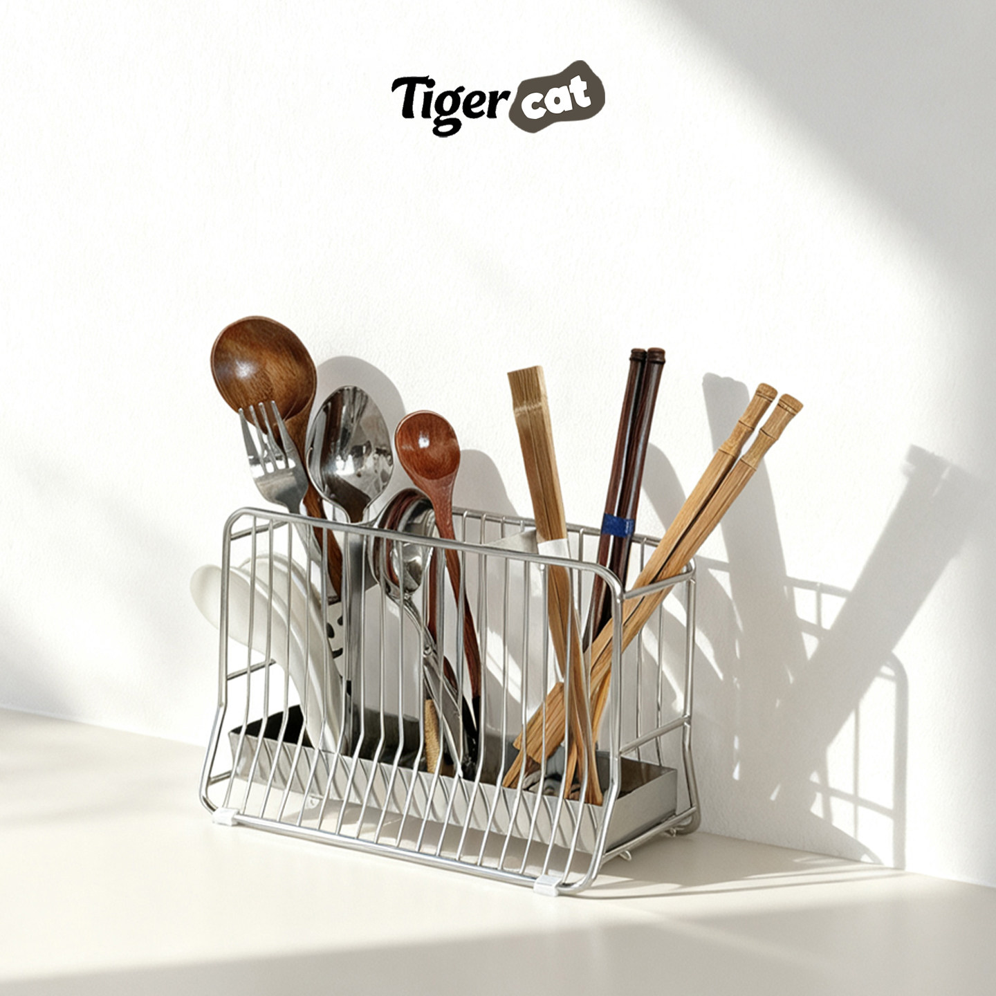 TIGERCAT不锈钢筷子桶餐具筷勺收纳盒台面筷筒沥水筷笼置物架