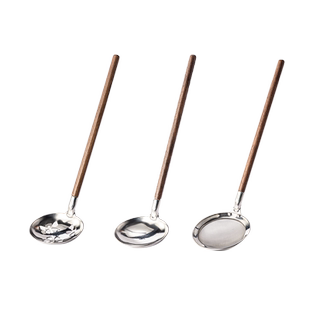 火锅漏勺勺子汤勺套装不锈钢304专用长柄胡桃木家用食品级大匙勺