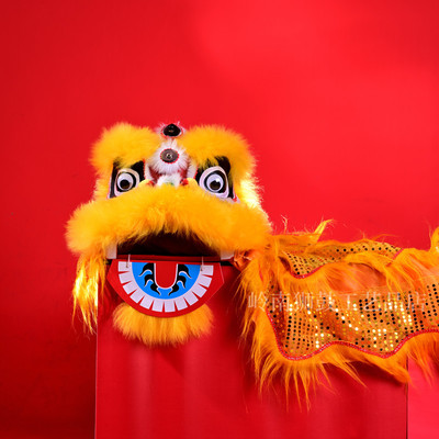 新款高档羊毛小狮子头舞狮子幼儿园表演演出传统锣鼓玩具套装乐器