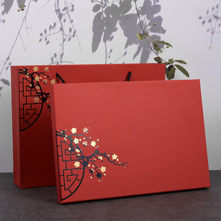 红色梅花长方形礼品盒 羊绒围巾披肩包装盒衬衫睡衣礼物盒 空盒子