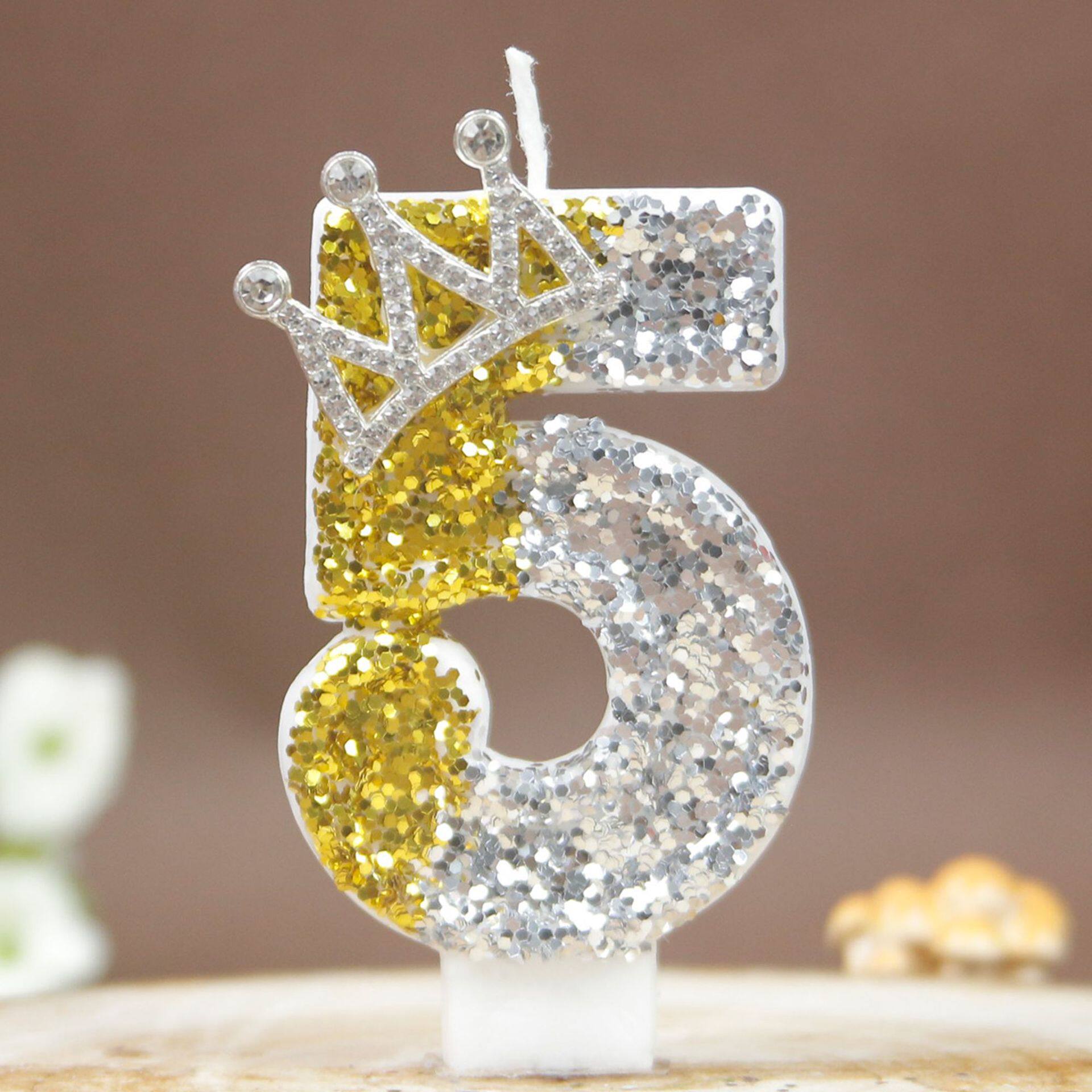 跨境temu希音创意生日蜡烛数字高级感蛋糕用数字蜡烛0-9银色皇冠