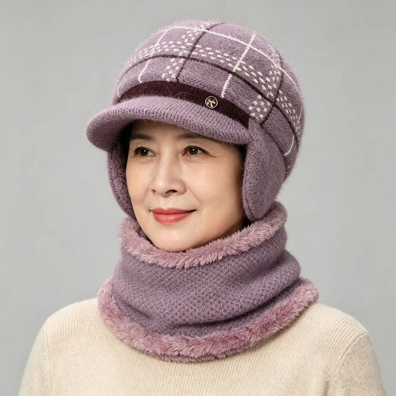 冬天保暖帽女老人奶奶毛线帽加绒护耳中老年妈妈针织帽防寒老太太
