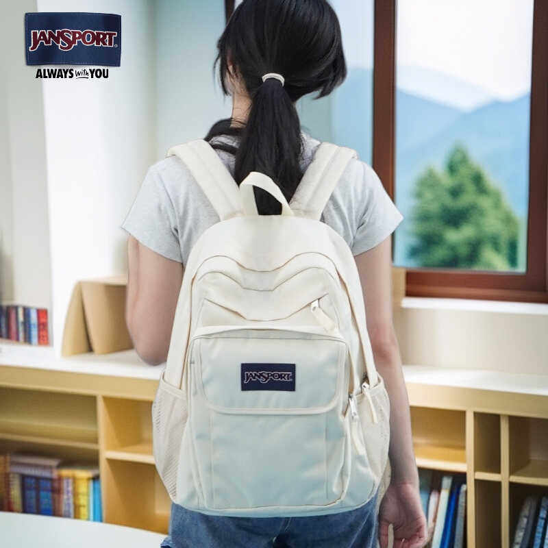 简约大容量椰奶白双肩包Jansport