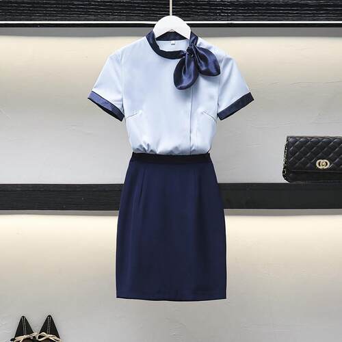 空姐职业短袖女装 美容师前台夏季工作服 女裙套装珠宝店工装