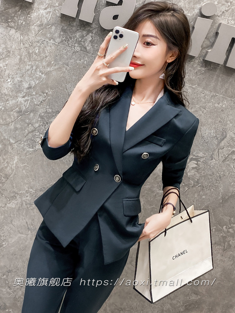 前台接待职业套装西服套装女秋冬季气质空姐工装职业正装西装套裤