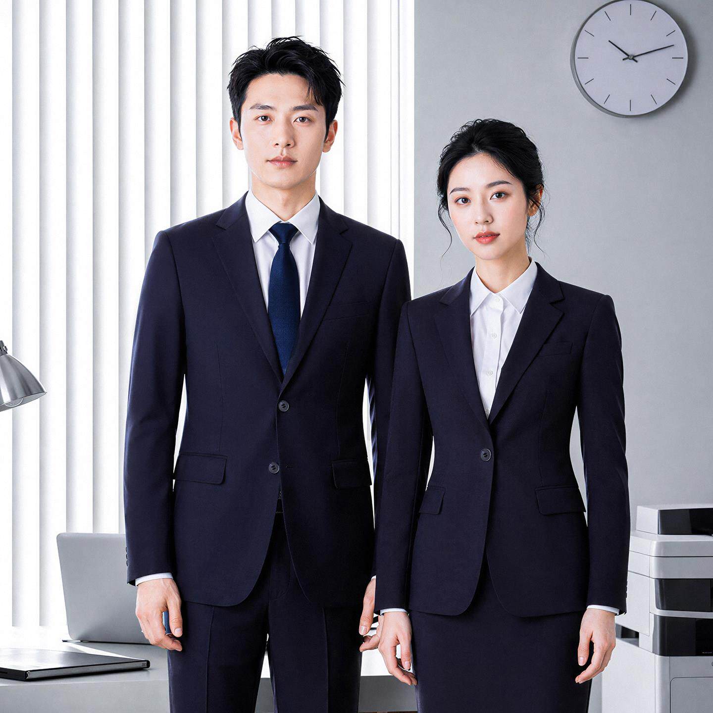蓝色西装套装教师男女职业正装酒店经理物业免烫三件套销售工作服