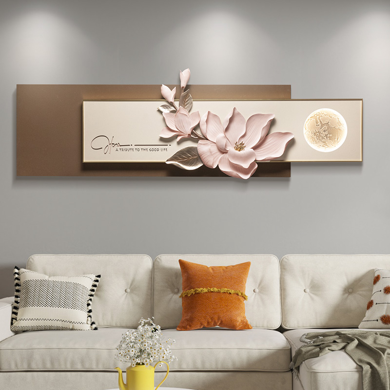 轻奢浮雕客厅装饰画现代简约创意高级感沙发背景墙面挂画灯光壁画图片