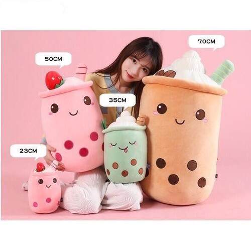 Cute Boba Milk Tea Plushie Toy Soft Stuffed Apple Pink Straw