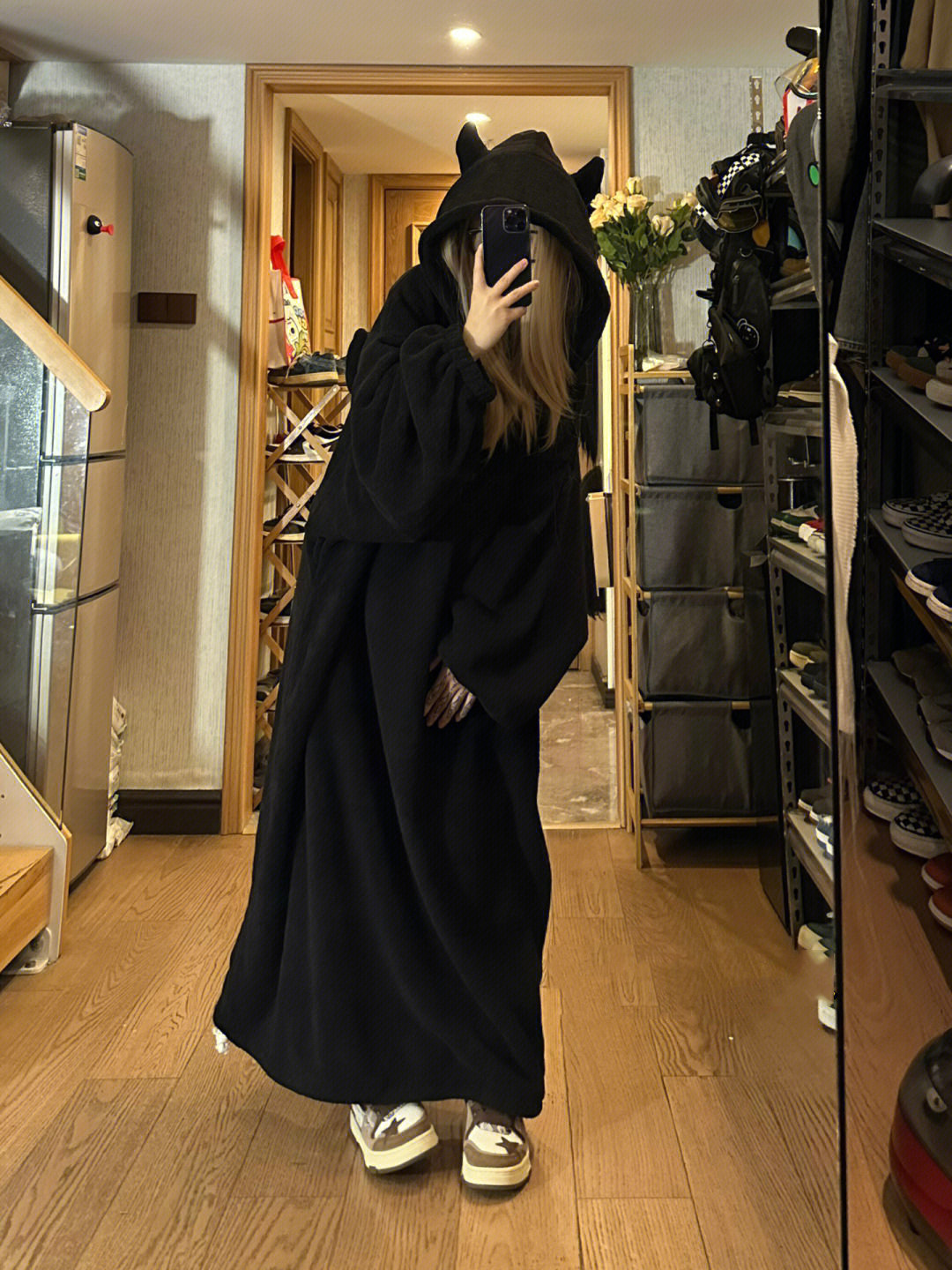 작은 악마 후드 잠옷 여성 벨벳 두꺼운 산호 벨벳 잠옷 겨울 새 여자 캐주얼 홈웨어 잠옷