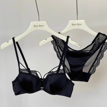 夏季薄款法式蕾丝美背内衣女士小胸聚拢显大性感纯欲前扣文胸套装