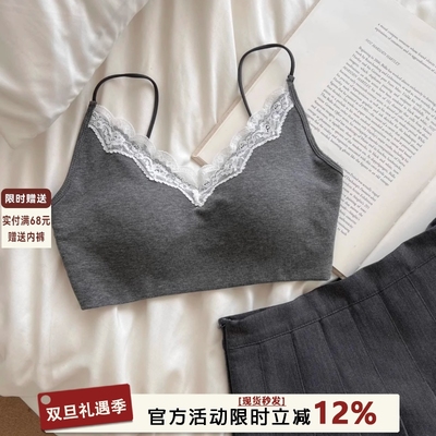 法式性感蕾丝内衣女无钢圈深v自带胸垫美背吊带一体式文胸可外穿