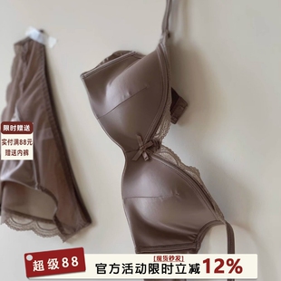 法式复古性感缎面蕾丝内衣女有钢圈小胸聚拢显大收副乳文胸罩套装