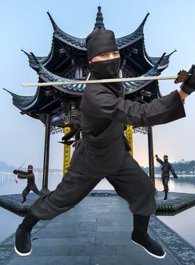 套装黑色棉麻蒙面人夜行衣