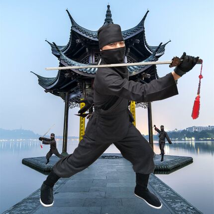 炎蔻夜行衣男套装刺客古代黑色棉麻蒙面人武侠杀手影视剧群演戏服
