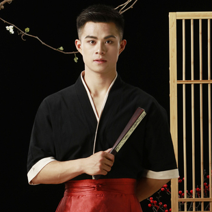 帅气成人大码 新中式 汉服国风纯棉半截袖 上衣衫 衣服春夏 马面裙男款