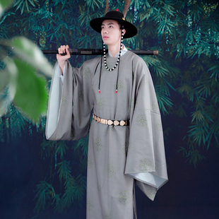 炎蔻唐宋明制圆领袍汉服男中国风印花道袍绿紫色广袖 古风单袍秋冬