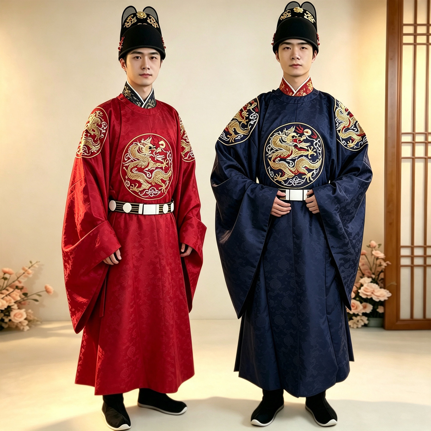 明制圆领袍男中式汉服婚服四补服