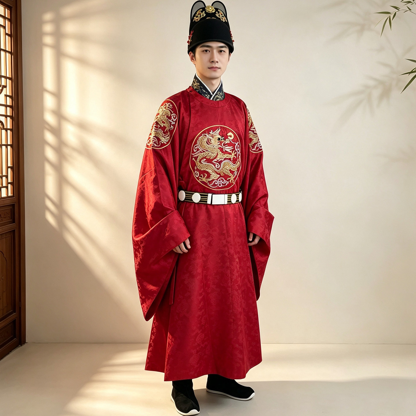 君御明制圆领袍男士汉服红色婚服图片