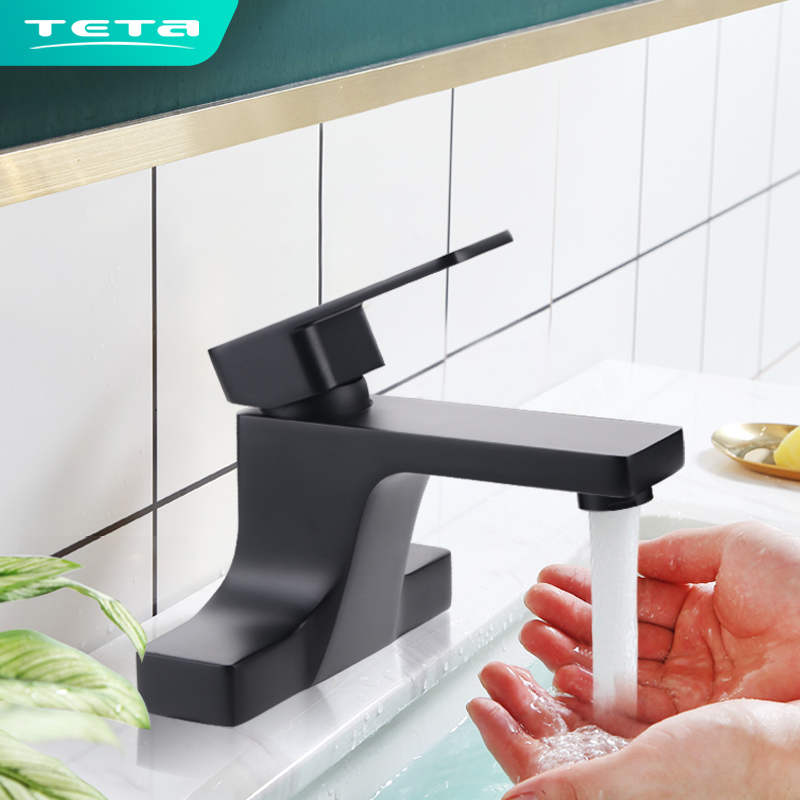 特塔全铜洗脸盆烤漆亚光黑色面盆冷热水龙头台上洗手盆双孔水笼头