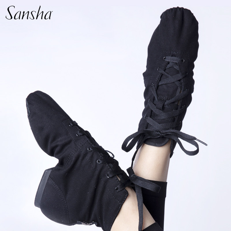 Sansha 法国三沙正品爵士舞靴高筒系带帆布面皮底瑜伽现代舞鞋,运动/瑜伽/健身/球迷用品,爵士舞鞋,淘宝优惠券,粉丝福利购,淘宝优惠卷
