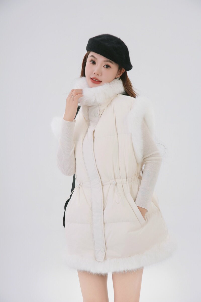 la samanna新款90白鸭绒服漂亮加厚宽松长款羽绒服毛领马甲外套女