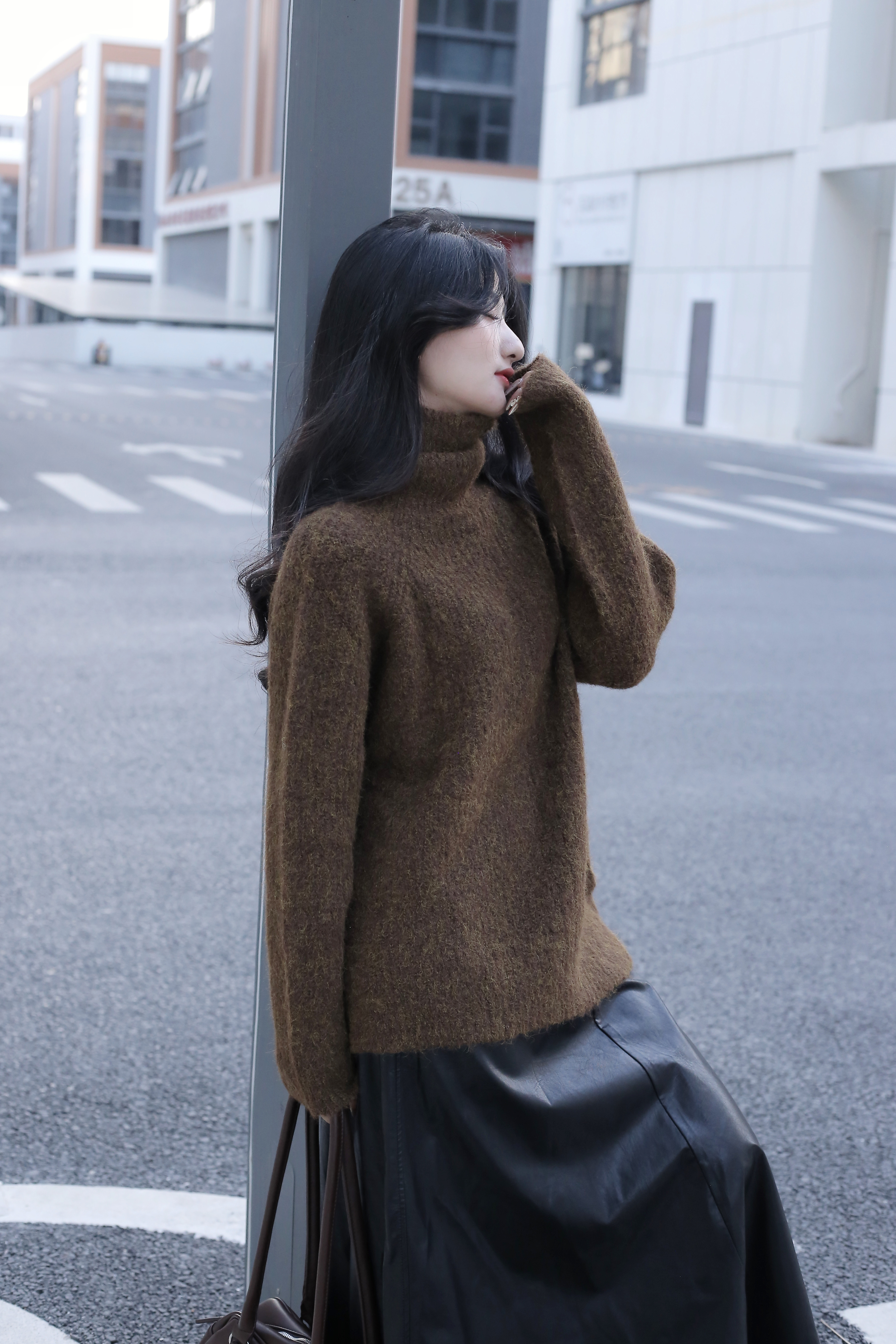 la samanna秋冬新款无缝一体羊毛衫高领男女同款中长宽松毛衣女