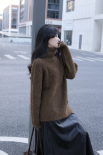 【先用后付】秋冬新款无缝一体羊毛衫高领男女同款中长宽松毛衣女