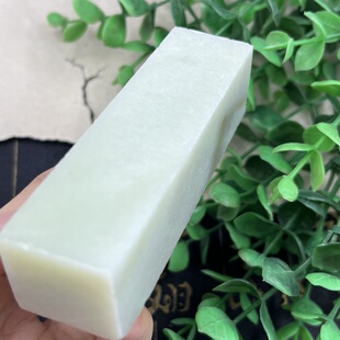 新疆和田玉白玉长方印章把件边角料玉石镇尺镇纸下脚料包邮150克t