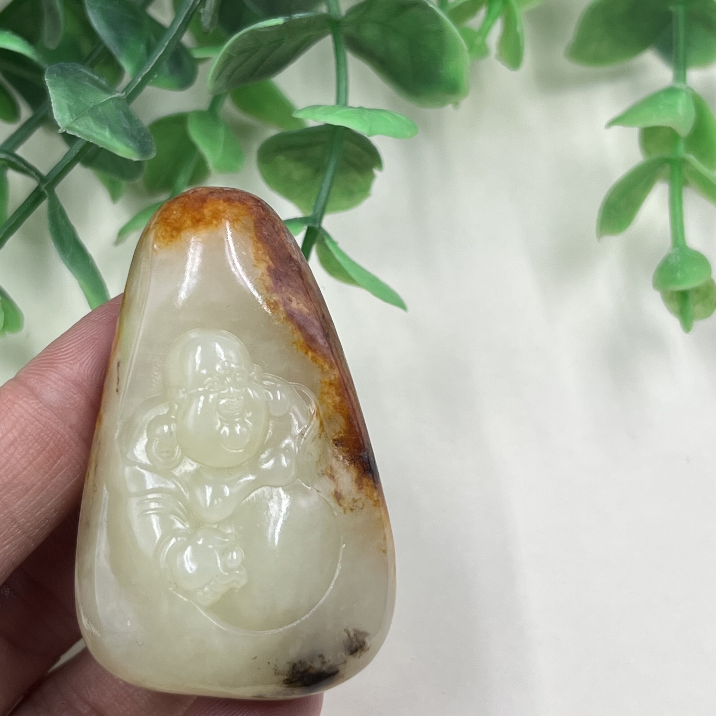 新疆和田玉原皮籽料弥勒佛吊坠笑口常开笑佛玉坠包邮31克带证书