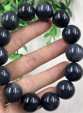 新疆和田玉青花籽聚墨手串16mm珠子大圆珠 手链如意玉珠手饰包邮