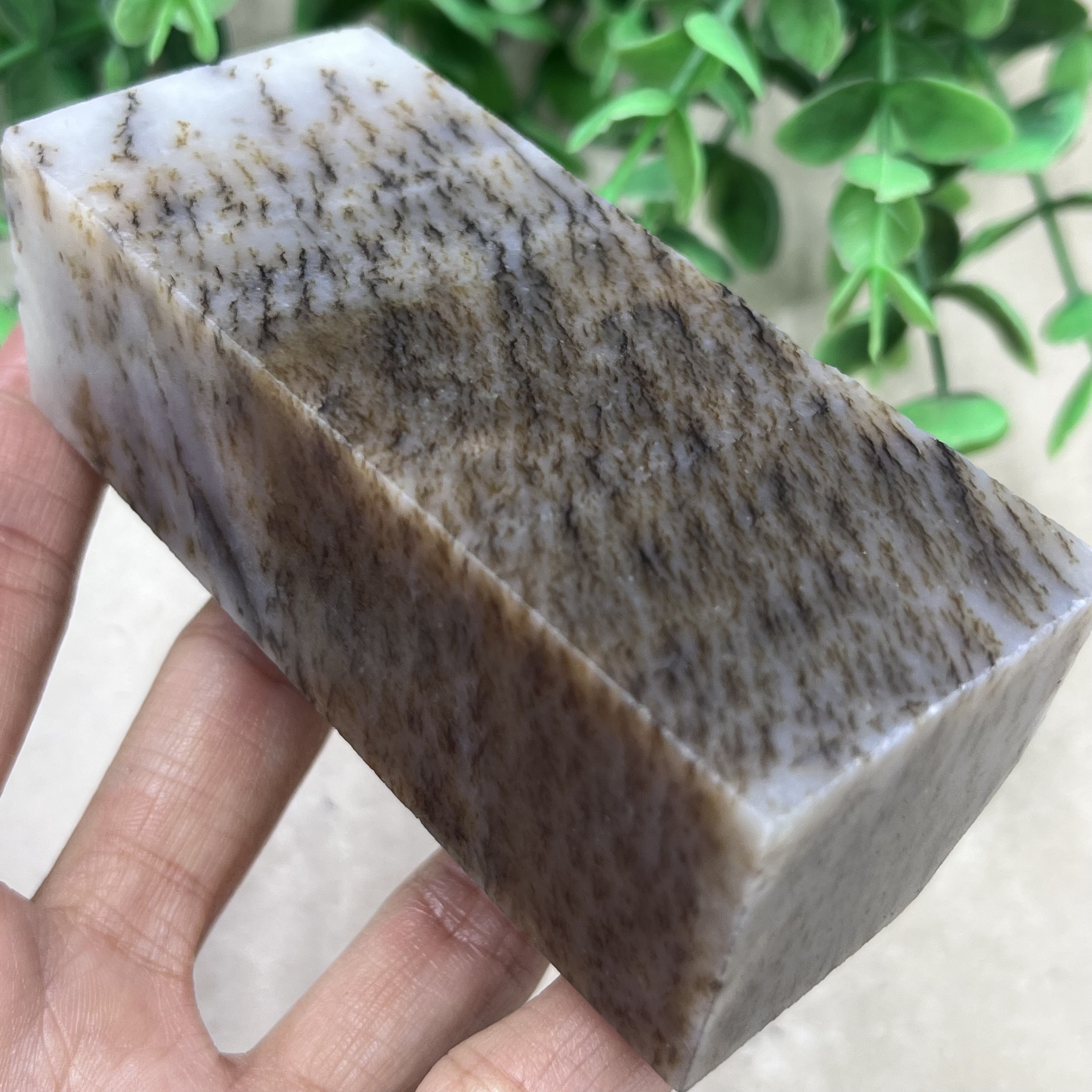 新疆和田玉糖草花意境印章把件边角料镇尺长方料玉石料包邮286克t